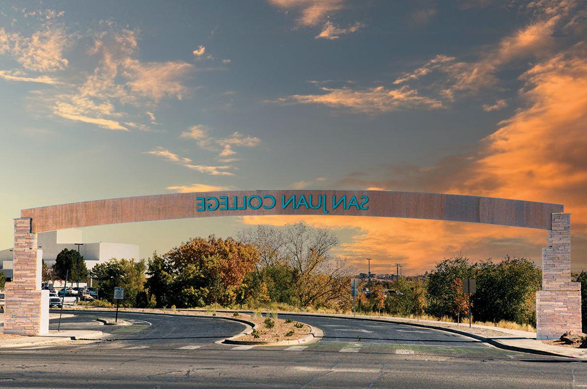 San Juan College Entry Arch at sunset